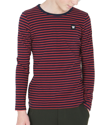 Wood Wood Double A L7S T-shirt Kim Navy/Red Stripes